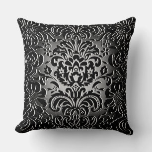 Coussin Motif floral "Fausse Laine" avec dégradé gris fonc