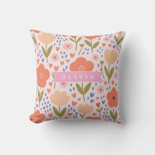 Coussin Motif floral folklorique mignon nordique rose pers