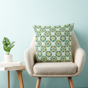 Coussin Motif floral géométrique moderne vert et sarcelle