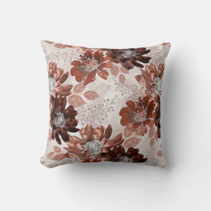 Coussin Motif floral gris brun d'eau.