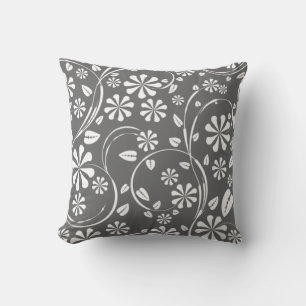 Coussin Motif floral gris et blanc