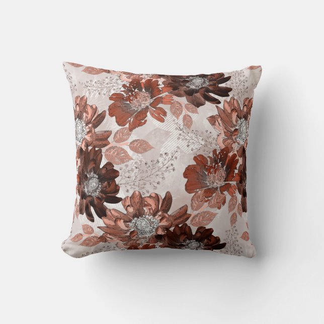 Coussin Motif floral gris-marron. (Recto)