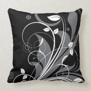 Coussin Motif floral gris sur le noir