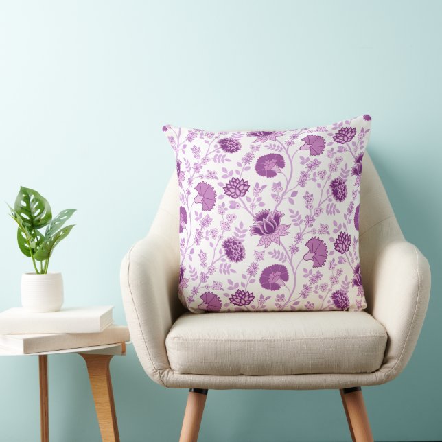 Coussin Motif floral jacobéen rose sur blanc (Chaise)