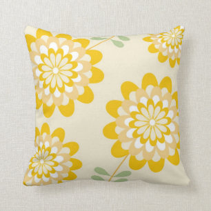 Coussin Motif floral jaune élégant - crème