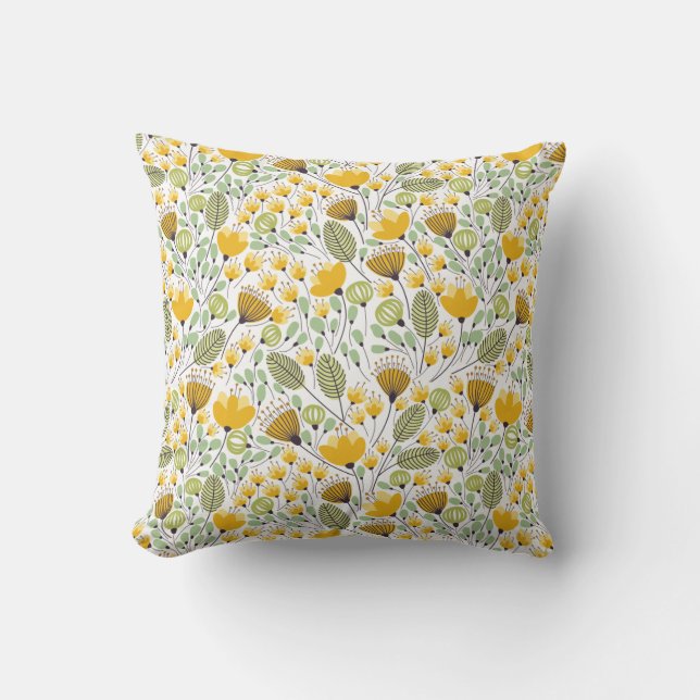 Coussin Motif Floral Jaune et Vert (Recto)