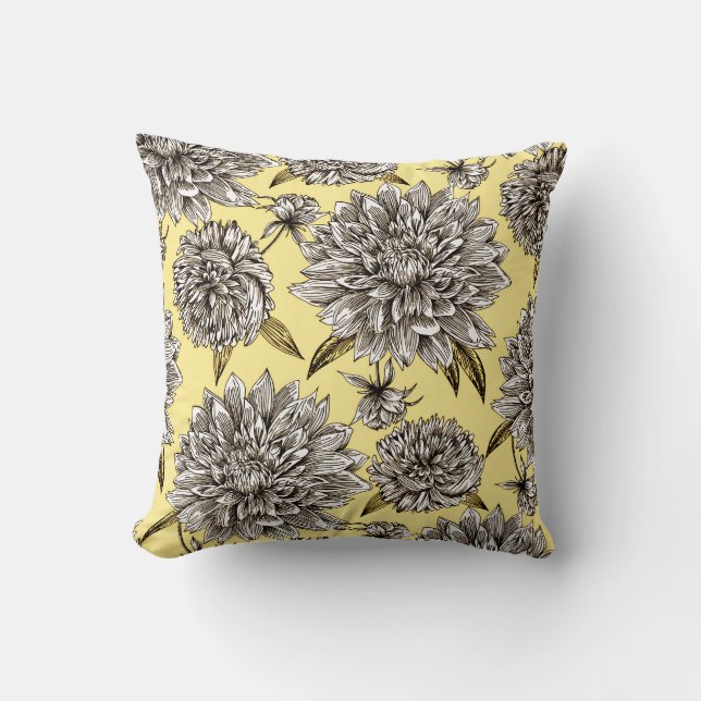 Coussin Motif floral jaune gris et blanc (Recto)