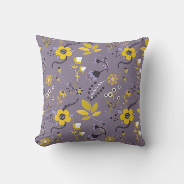 Coussin Motif Floral Lilac, Violet Et Jaune (Recto)