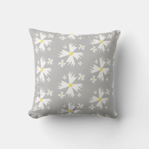 Coussin Motif floral moderne blanc jaune et gris