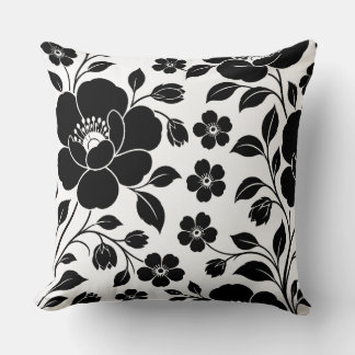 Coussin Motif floral noir élégant