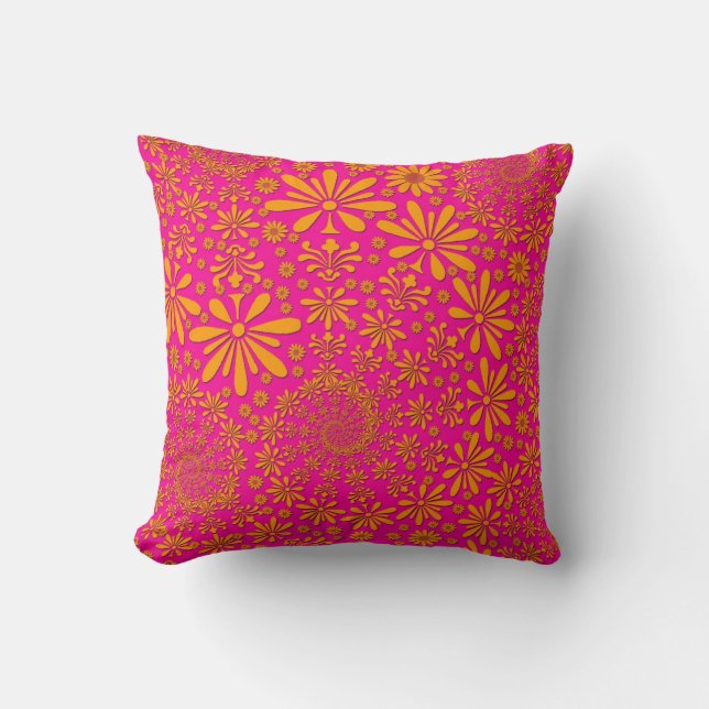 Coussin Motif floral orange et rose (Recto)