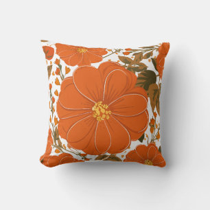 Coussin Motif floral orange vibre avec Feuille