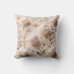 Coussin Motif Floral Pastel Guimauve