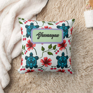 Coussin Motif floral personnalisé Tortue tropicale Cerise 