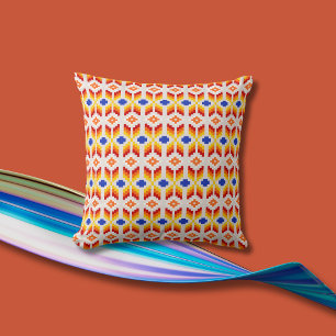 Coussin Motif floral pixel géométrique en rouge orange jau