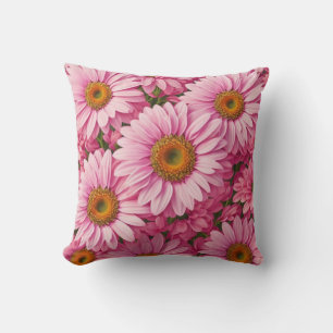 Coussin Motif floral rétro rose aux marguerites