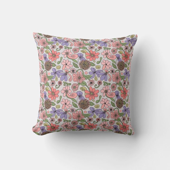 Coussin Motif Floral Rétro sans joint Boho (Recto)