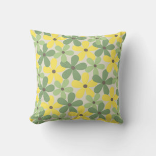 Coussin Motif floral rétro Y2K années 70 jaune vert