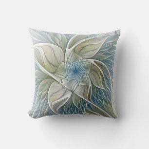 Coussin Motif floral rêve abstrait bleu kaki fractal