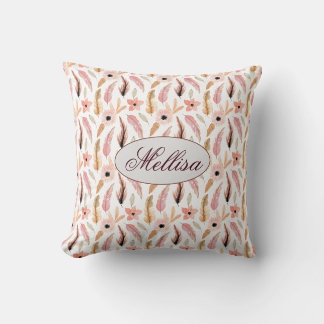 Coussin Motif Floral rose Abstrait tendance Nom du monogra (Recto)