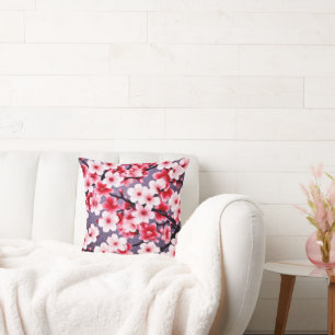 Coussin motif floral rose cerisier