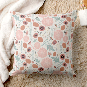 Coussin Motif floral rose crème bleu