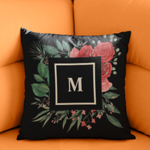 Coussin Motif floral rose rouge