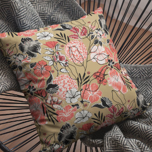Coussin Motif floral rouge gras et noir