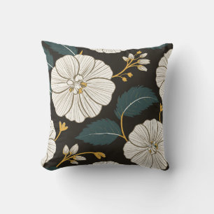 Coussin Motif floral sophistiqué avec fleurs blanches
