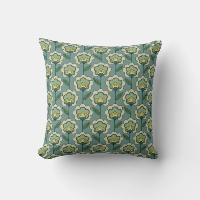 Coussin Motif floral turquoise et jaune (Recto)