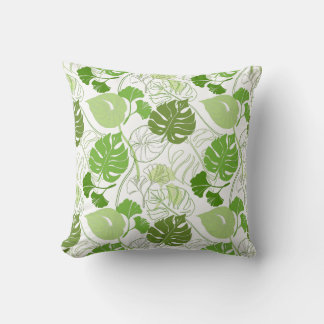 Coussin Motif floral vert avec feuilles et fleurs