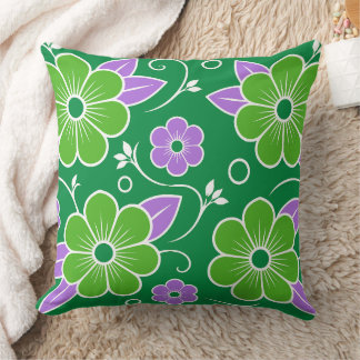 Coussin Motif floral vert et violet décoratif