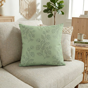 Coussin Motif floral vert simple moderne sur fond vert