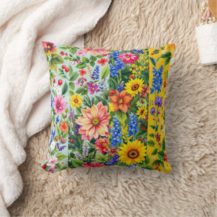 Coussin Motif floral vif avec tournesol et dahlia
