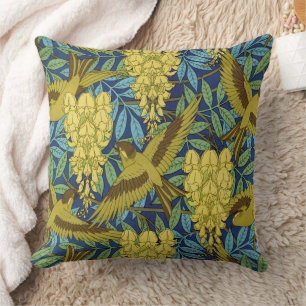 Coussin Motif floral vintage bleu marine et jaune