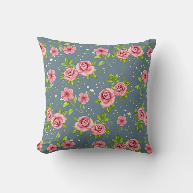 Coussin Motif floral vintage de vert de rose de roses (Recto)