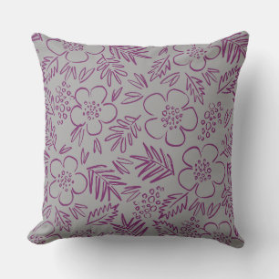 Coussin Motif floral violet gris