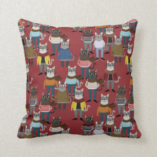 Coussin Motif frais de chat de hippie