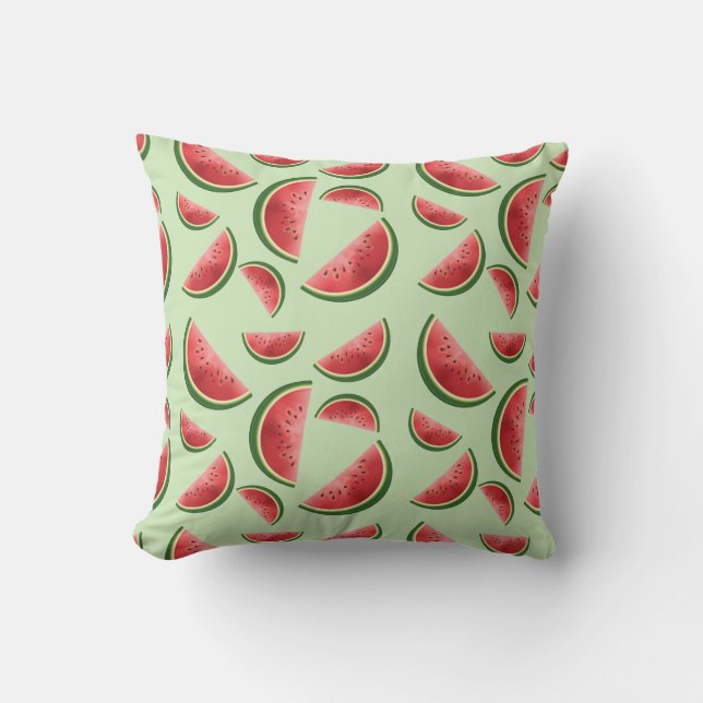 Coussin Motif Fruit De Pastèque Sur Vert (Recto)