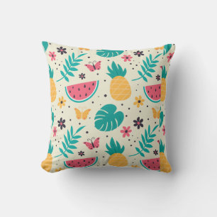 Coussin Motif Fruit Tropical Pastèque Ananas Et Fl