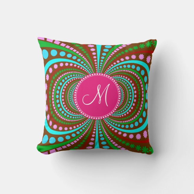 Coussin Motif génial de cool de monogramme de roses indien (Recto)