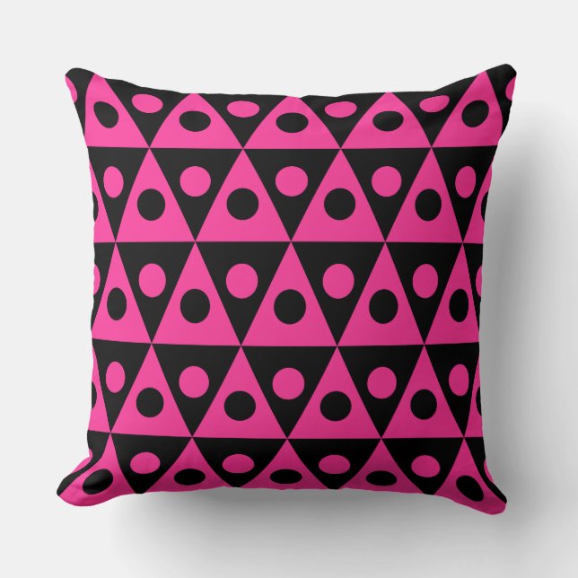 Coussin Motif géométrique 260514 - Rose chaud sur noir (Recto)