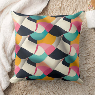 Coussin Motif géométrique 3D rétro en Turquoise, rose, mou