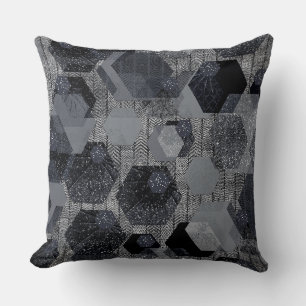Coussin motif géométrique Abstrait, noir et gris.