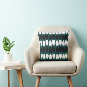 Coussin Motif géométrique bleu sarcelle blanc noir