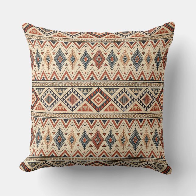 Coussin Motif géométrique bohème, d'inspiration tribale, A (Recto)