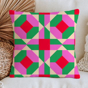 Coussin Motif géométrique coloré rétro rose, rouge et vert