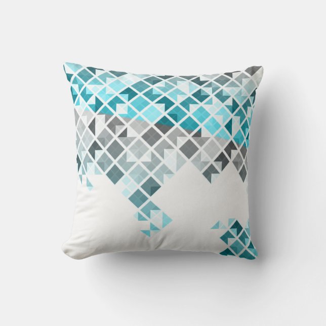 Coussin Motif géométrique de bleu d'Aqua, gris et blanc (Recto)