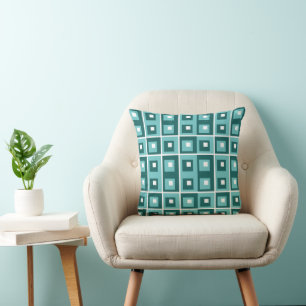 Coussin Motif géométrique de carrés bleus rétro
