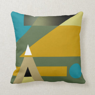Coussin Motif géométrique de Jazzy  beige doré bleu oli